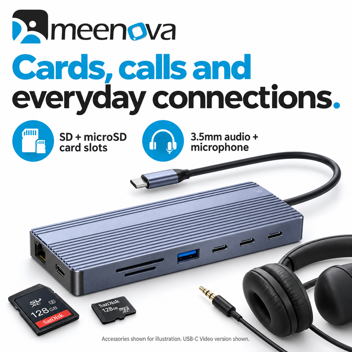 Meenova 14-in-1 USB-C Docking Station with Dual HDMI, 10Gbps USB & Gigabit Ethernet