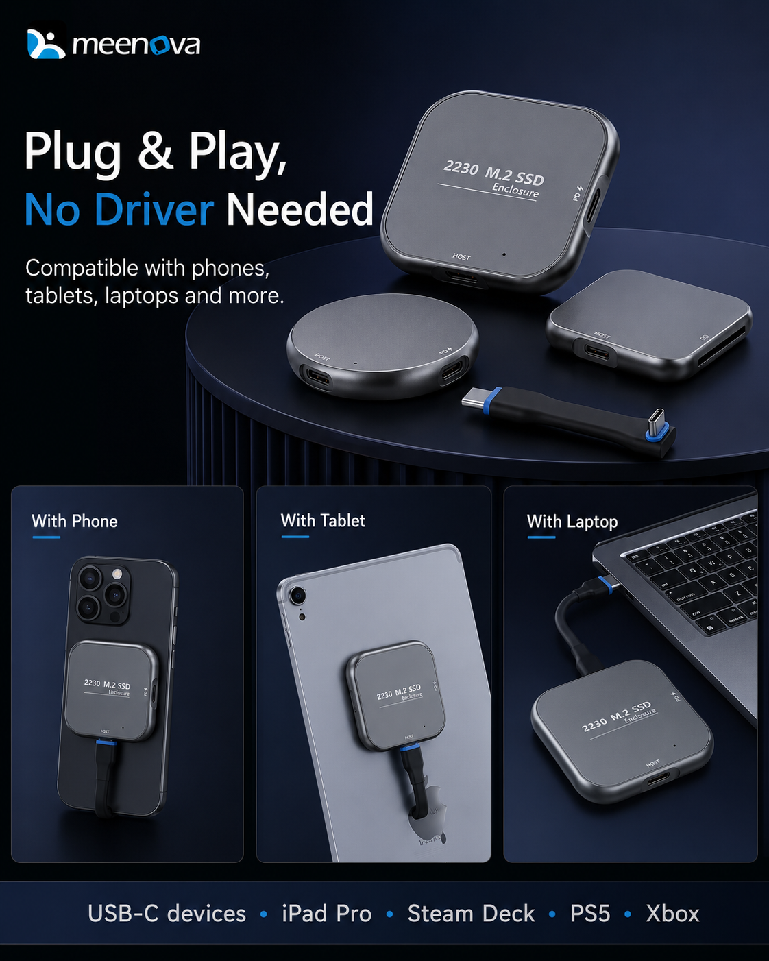 meenova Magnetic Snap-On Storage Series – 2230 M.2 NVMe SSD Enclosure / Magnetic Card Reader