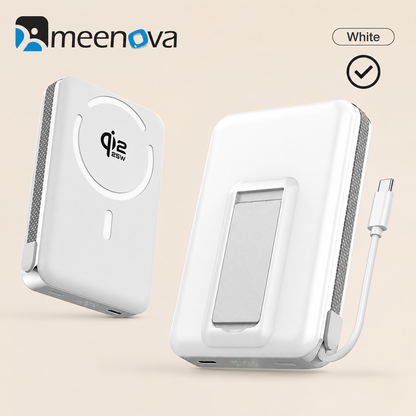 Meenova Qi2.2 25W Magnetic Power Bank 10000mAh with 35W PD Fast Charging, Detachable USB-C Cable & Kickstand