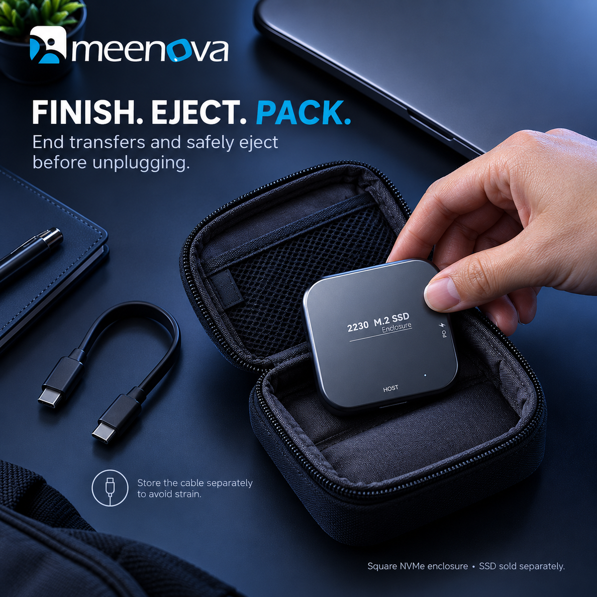 Meenova Magnetic Snap-On Storage Series – 2230 M.2 NVMe SSD MagSafe Enclosure / Magnetic Card Reader