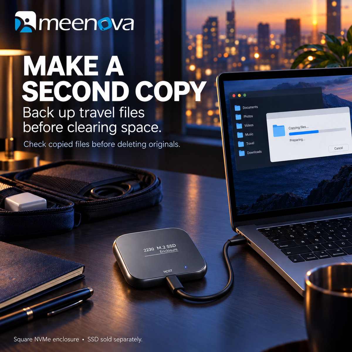 Meenova Magnetic Snap-On Storage Series – 2230 M.2 NVMe SSD MagSafe Enclosure / Magnetic Card Reader