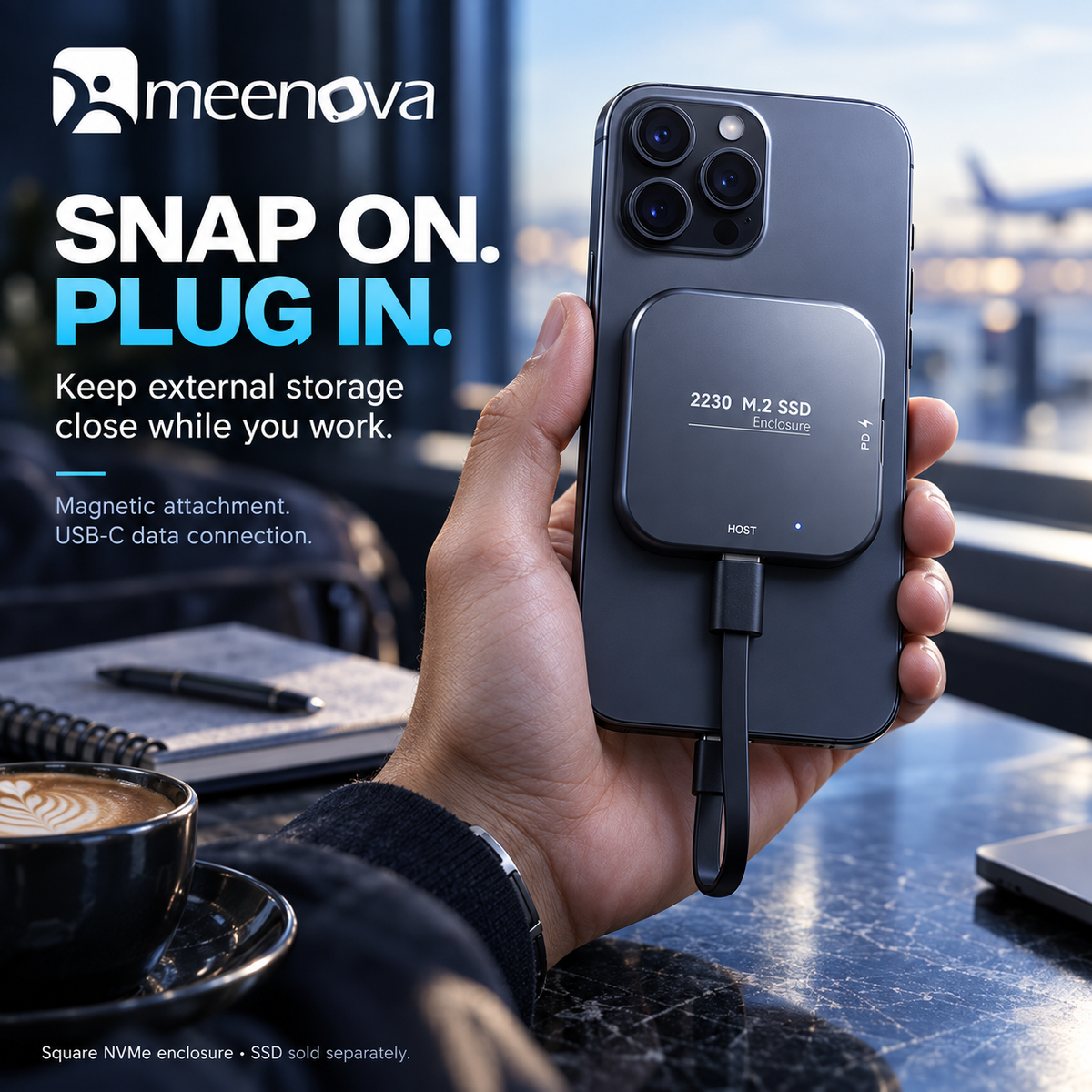 Meenova Magnetic Snap-On Storage Series – 2230 M.2 NVMe SSD MagSafe Enclosure / Magnetic Card Reader