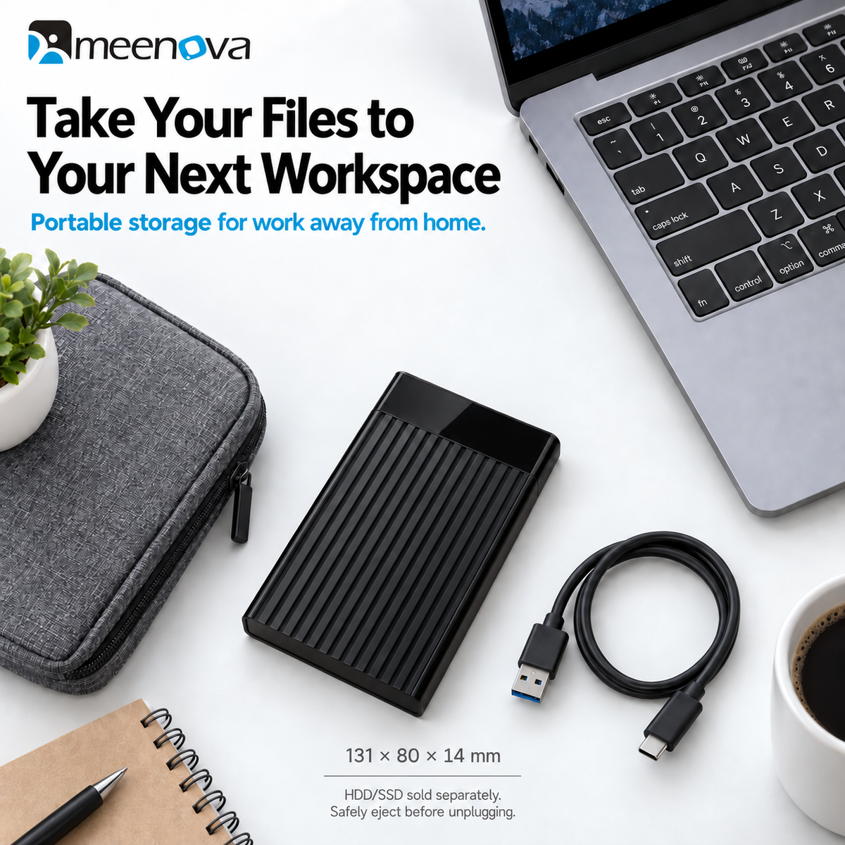 Meenova 2.5-Inch Smart SATA HDD/SSD Enclosure with Digital Drive Monitor, USB 3.2 Gen 1, 5Gbps, Up to 4TB