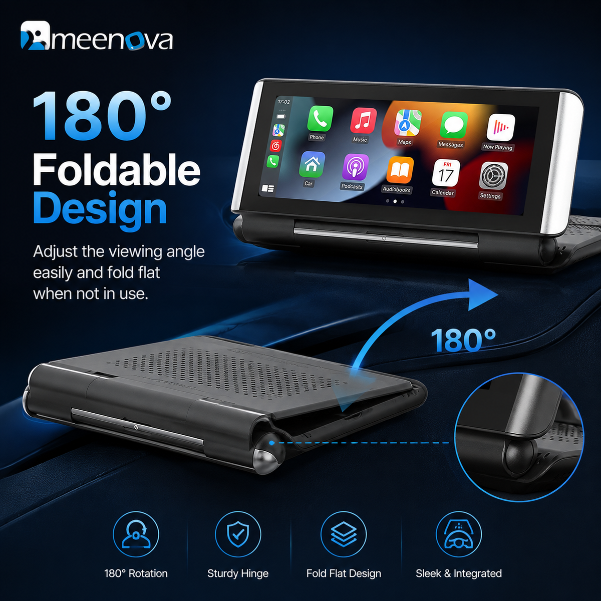 Meenova Flip Out Screen Car Stereo 7 Inch Wireless CarPlay Android Auto Mirrorlink FM Transmitter Bluetooth Reversing Camera B5370