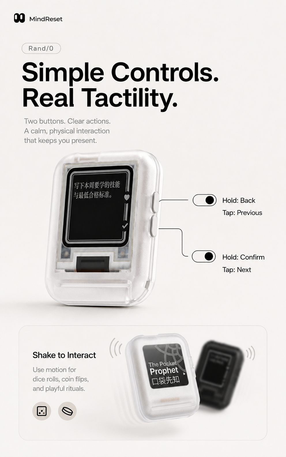 Meenova MindReset Rand/0 Pocket Prophet – E-Ink Decision Companion