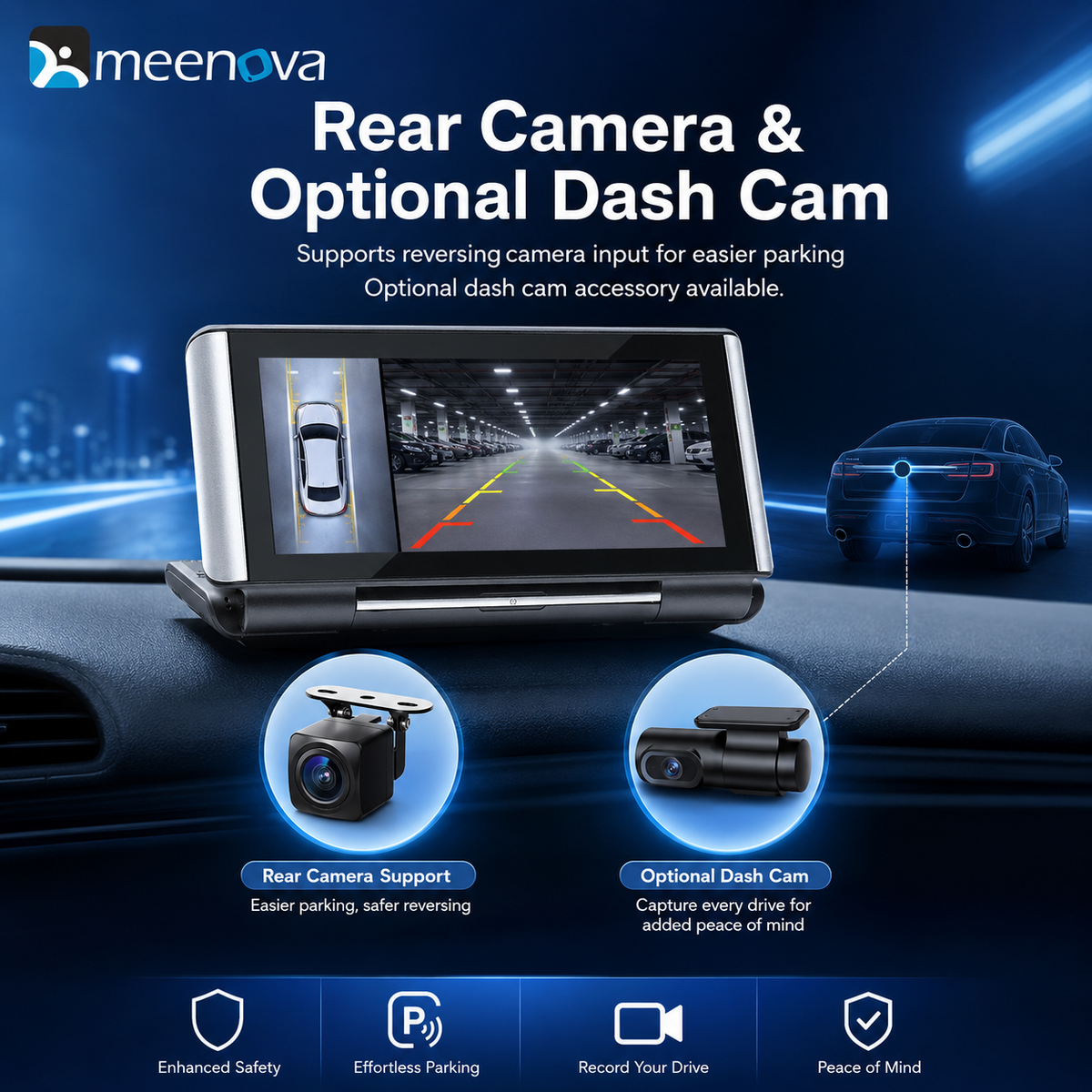 Meenova Flip Out Screen Car Stereo 7 Inch Wireless CarPlay Android Auto Mirrorlink FM Transmitter Bluetooth Reversing Camera B5370