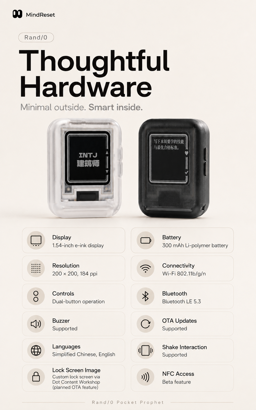 Meenova MindReset Rand/0 Pocket Prophet – E-Ink Decision Companion
