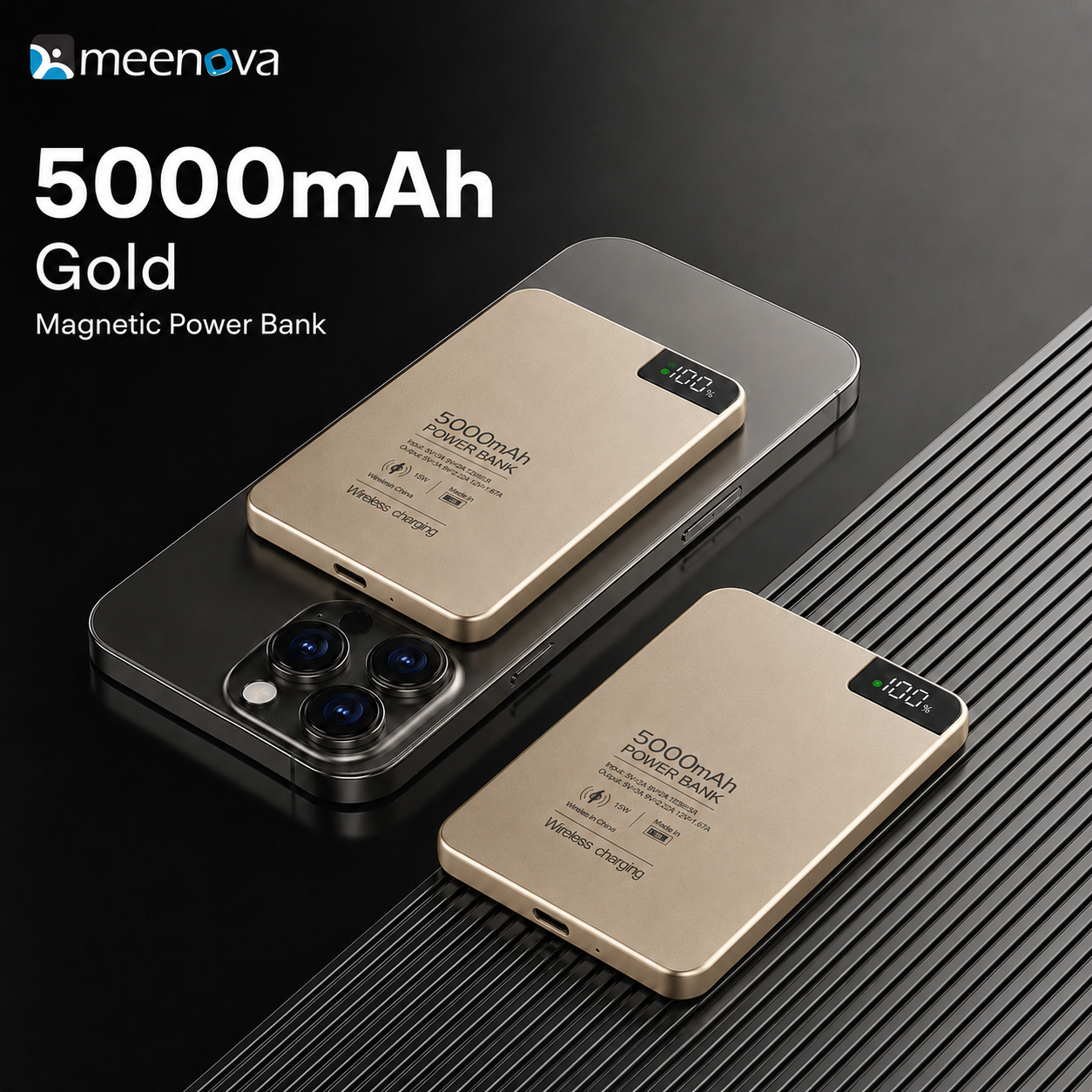 Meenova Ultra-Slim Magnetic Power Bank 5000mAh/10000mAh, 15W Wireless & 20W USB-C PD Fast Charging, Aluminum Alloy Portable Battery Pack