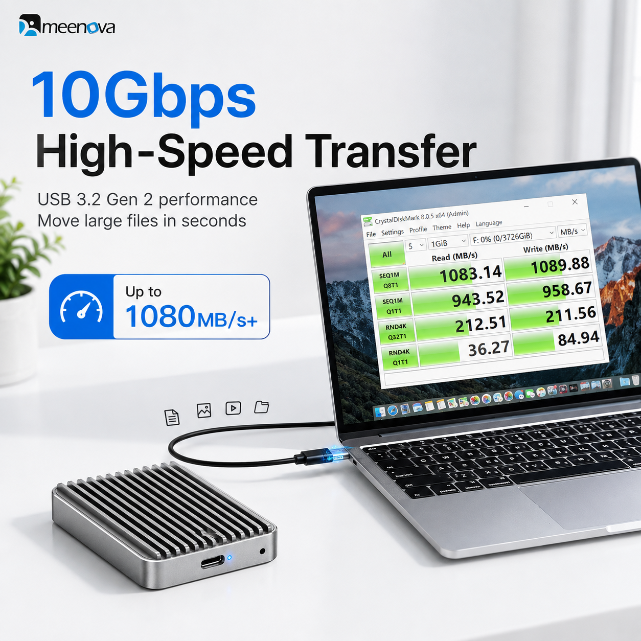 meenova M23 M.2 2230 SSD Enclosure – 10Gbps USB 3.2 Gen 2, NVMe / NVMe + SATA NGFF, Aluminum External SSD Case, Up to 4TB