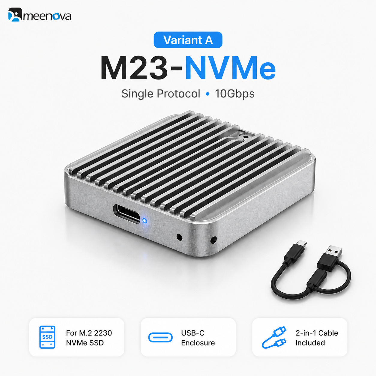 meenova M23 M.2 2230 SSD Enclosure – 10Gbps USB 3.2 Gen 2, NVMe / NVMe + SATA NGFF, Aluminum External SSD Case, Up to 4TB