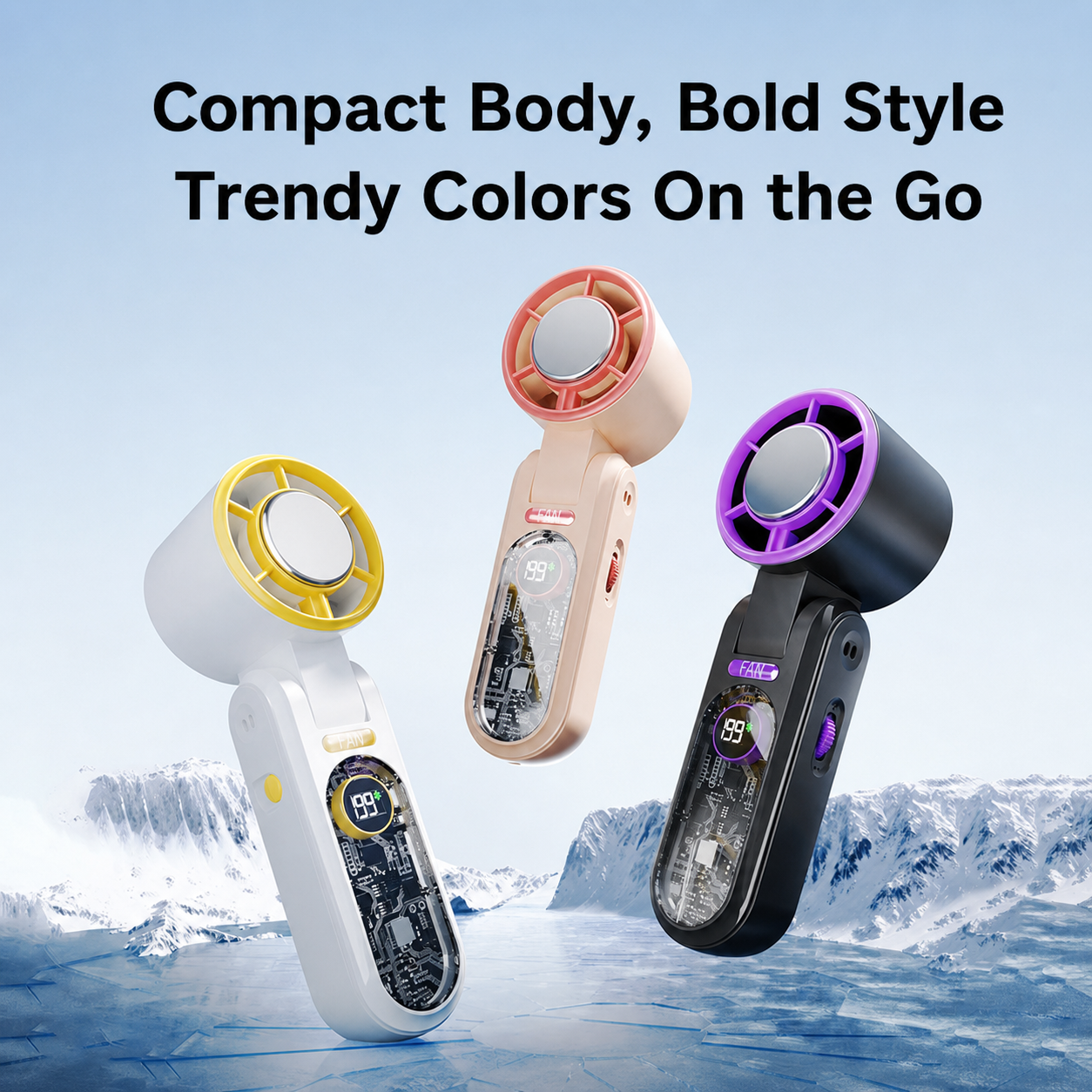 F17 Portable Ice-Cooling Handheld Fan, 3000mAh Rechargeable Mini Turbo Fan with Cooling Plate, 199 Speeds & Digital Display