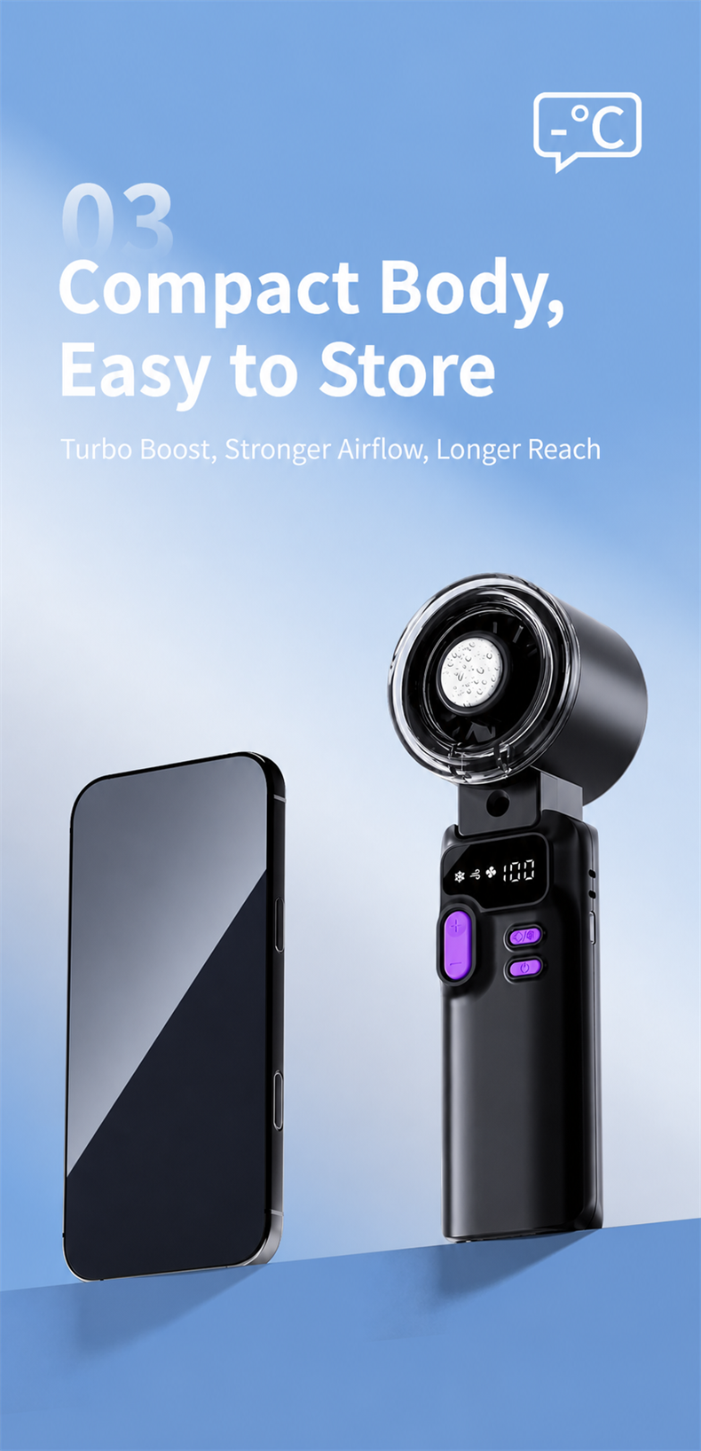 Portable Misting Handheld Fan, Foldable 5-Speed Cooling Fan with 3600mAh Battery and Type-C Charging
