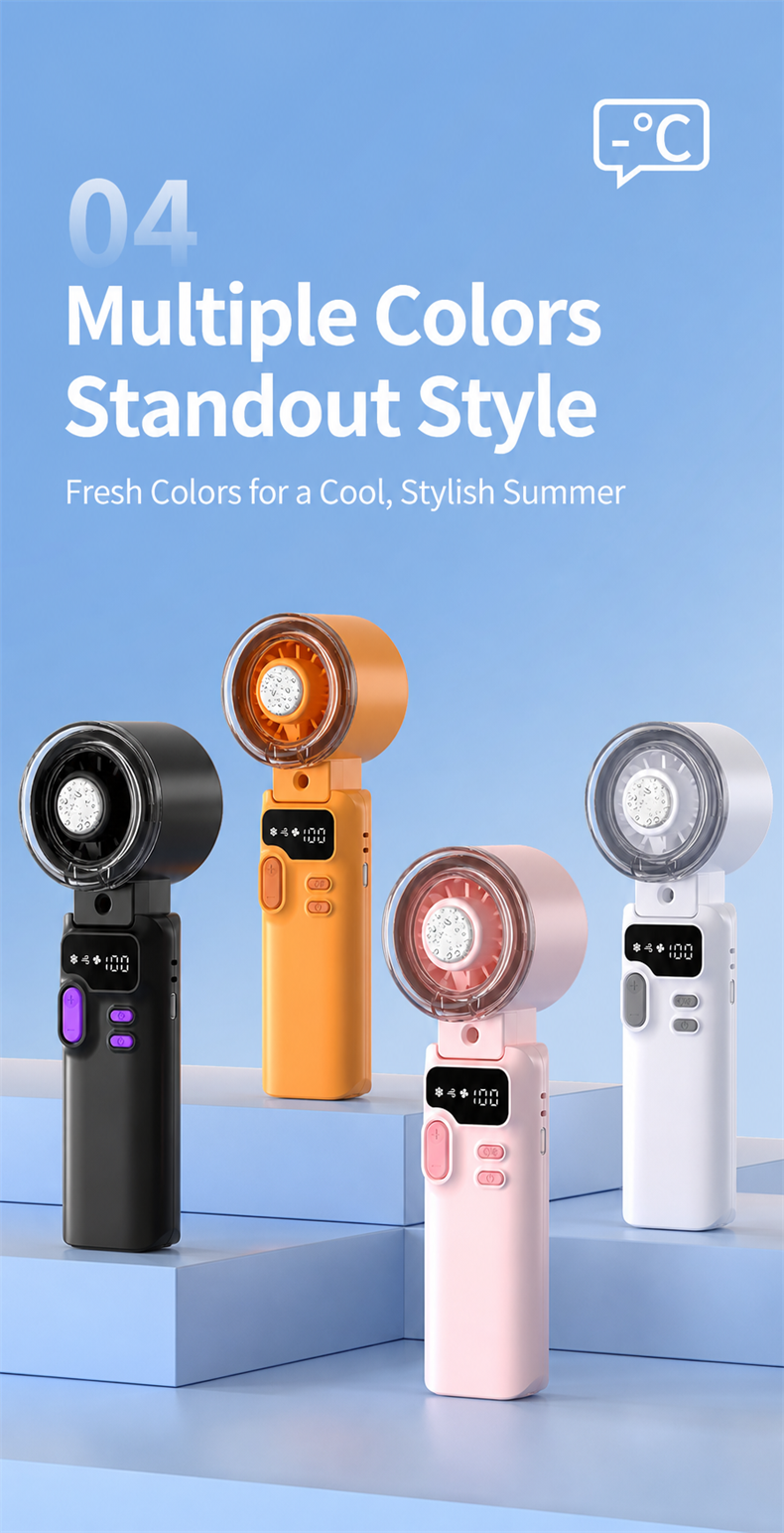 Portable Misting Handheld Fan, Foldable 5-Speed Cooling Fan with 3600mAh Battery and Type-C Charging