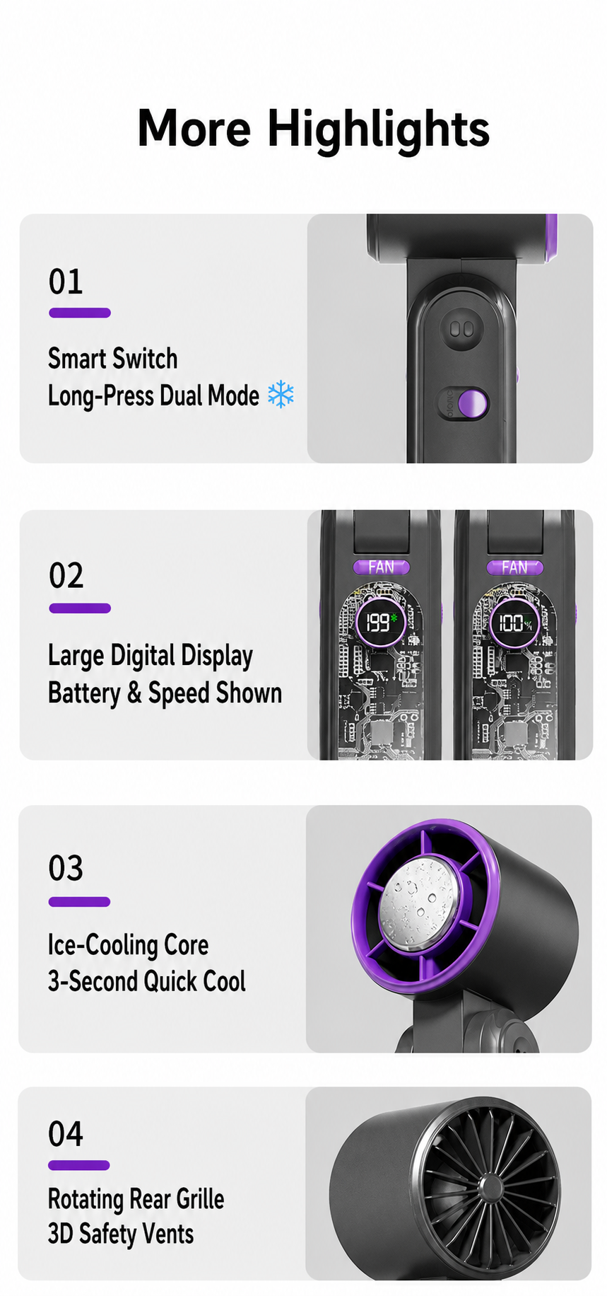 F17 Portable Ice-Cooling Handheld Fan, 3000mAh Rechargeable Mini Turbo Fan with Cooling Plate, 199 Speeds & Digital Display