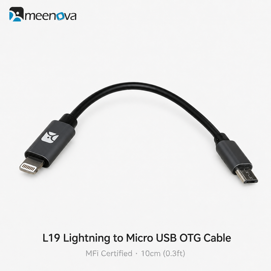 Meenova L19 Lightning to Micro USB OTG Cable for FiiO USB DACs, MFi Certified, 10cm (0.3ft), for FiiO Q1 MKII/Q5s/Q5