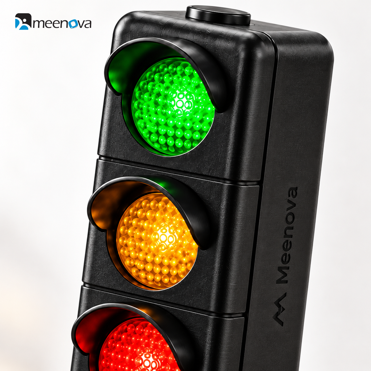 Close-up of Meenova Light V3 black rechargeable three-head light