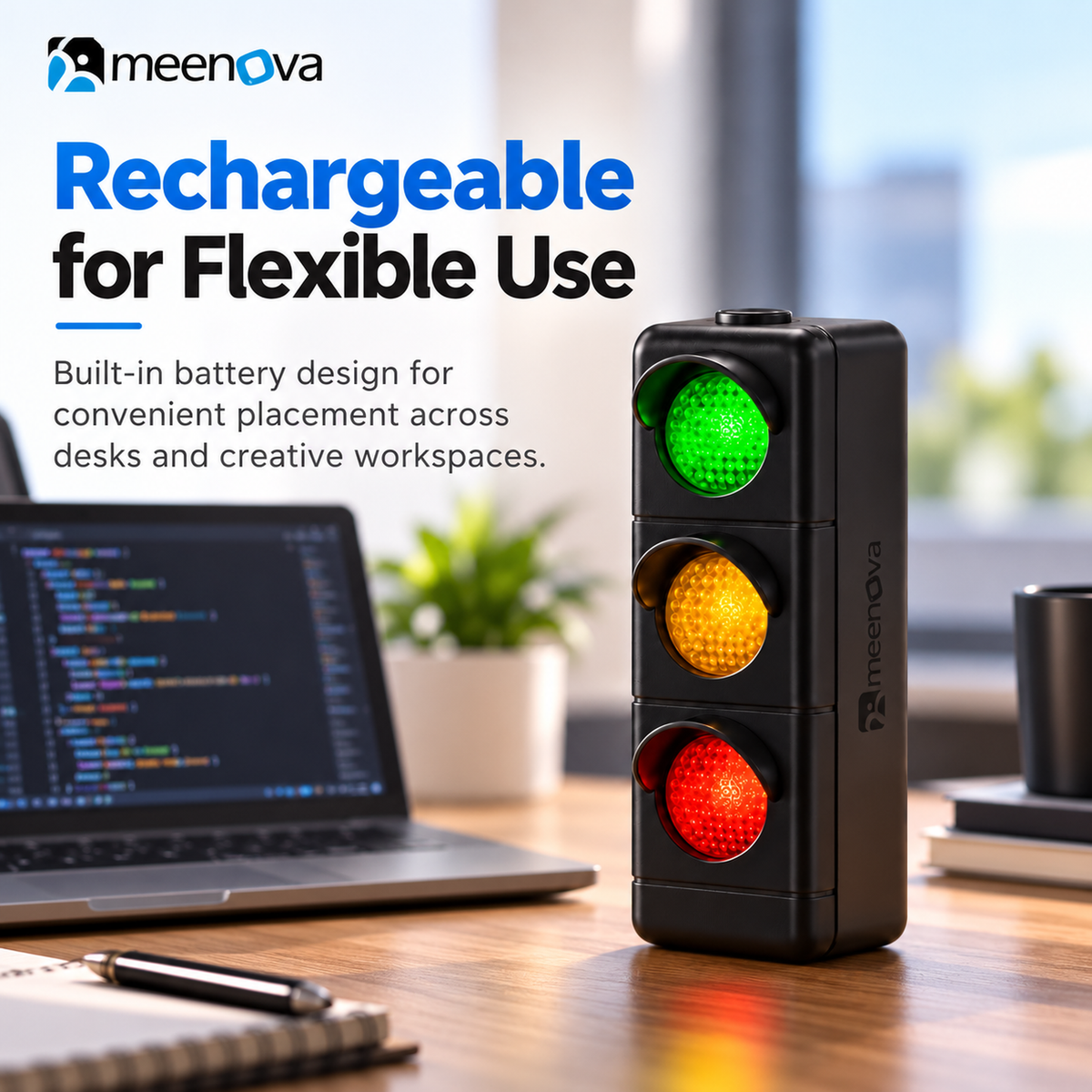 Meenova Light V3 black rechargeable light for flexible workspace use