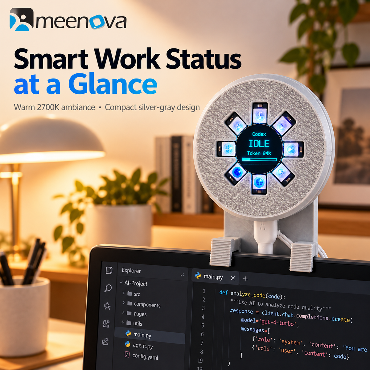 Meenova Light V3 silver gray wired smart work status display