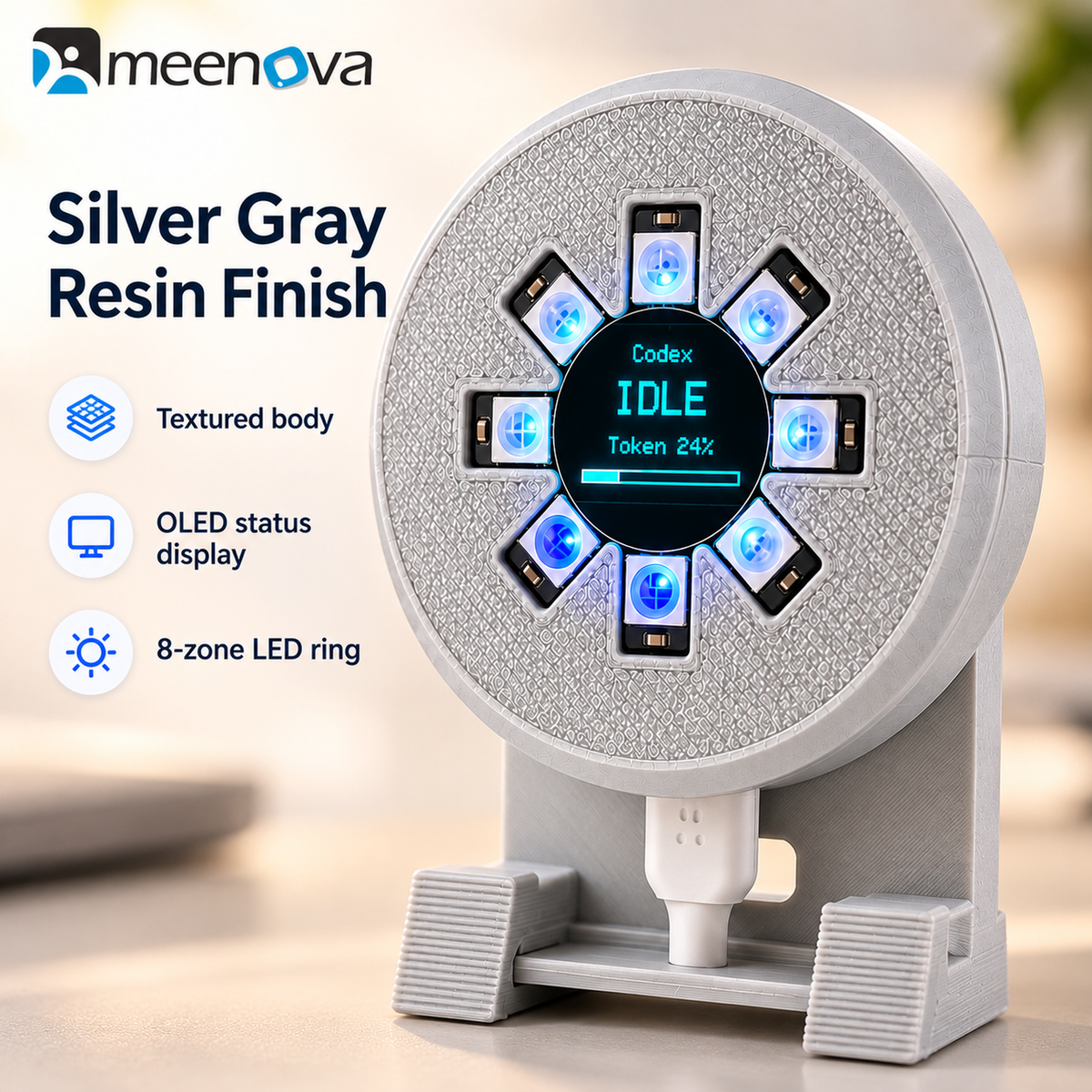 Meenova Light V3 silver gray housing OLED display and LED ring