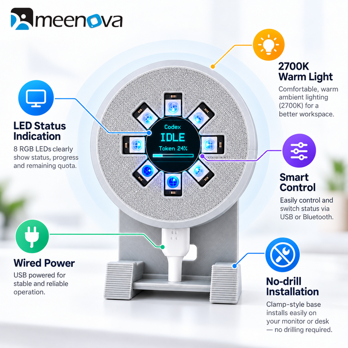 Meenova Light V3 silver gray wired feature overview