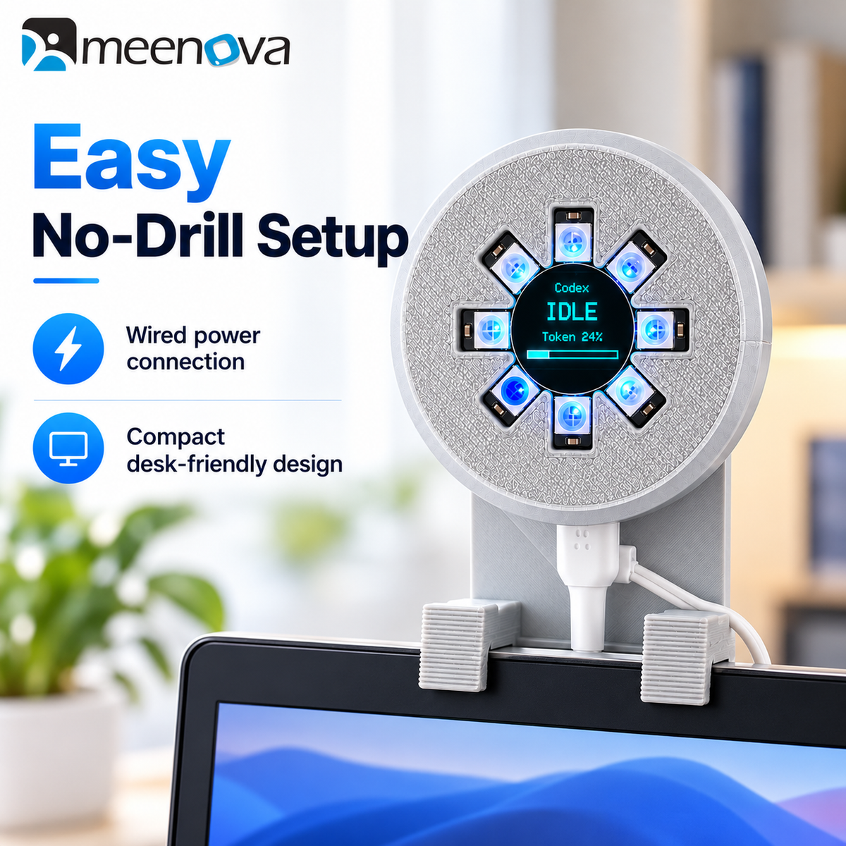 Meenova Light V3 silver gray wired no-drill desk setup