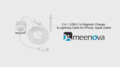 Meenova Apple Watch Charger, 2 in 1 iPhone and iWatch Magnetic Fast 27W Charging Lightning Cable Support WatchOS Upgrade Compatible with Apple Watch Series 9/8/7/6/SE/5, iPhone 14/13/12/11 (4FT)