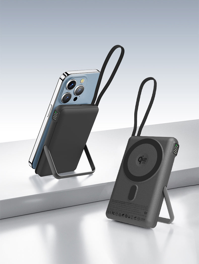 Meenova SolidPower Z 10000mAh MagSafe Power Bank – 30W USB-C, 25W Magnetic Wireless, Built-In Cable & Stand