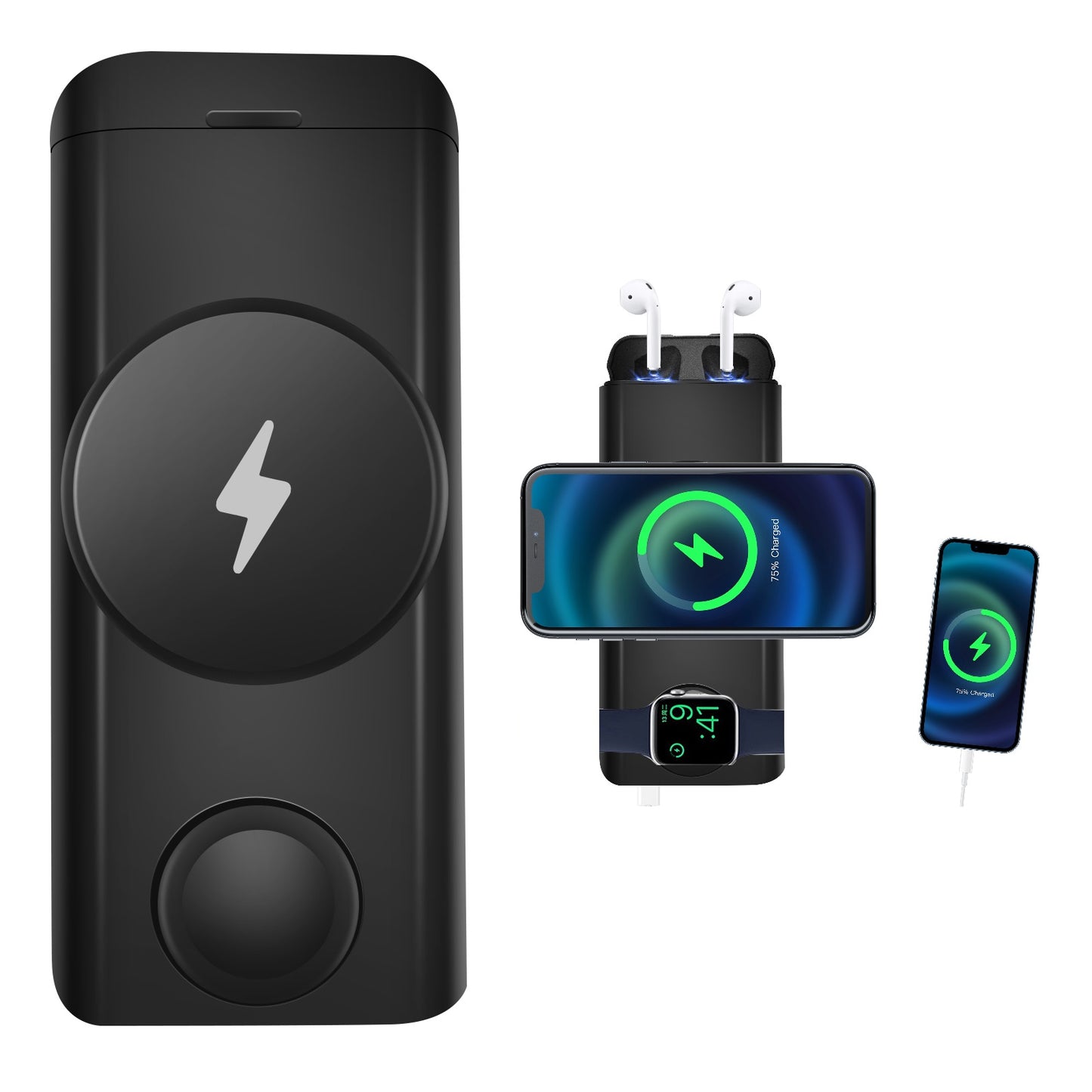 Meenova 4-in-1 multifunctional magnetic wireless charging Mobile Power Supply for Mobile Phone Watch Headset.